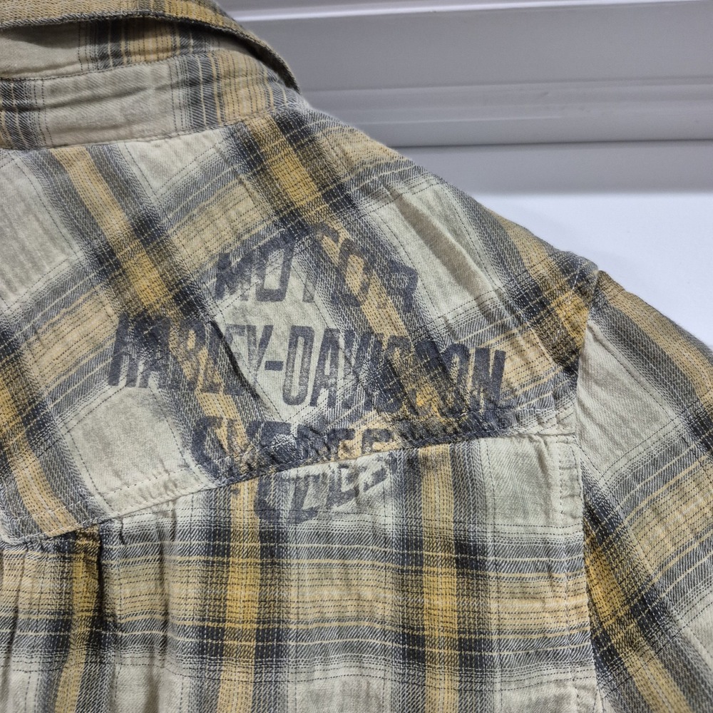 Vtg Y2K‎ Harley Davidson Shirt Womens Medium Tan Plaid Pearl Snap Western Rodeo - Picture 7 of 11